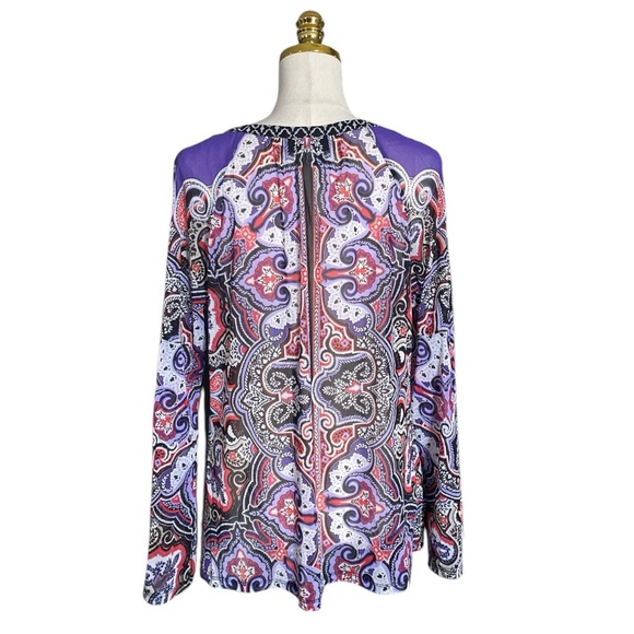 INC International Concepts Vtg Paisley Print Lace-Up Long Sleeve Mesh Y2K Top XL - Picture 4 of 6